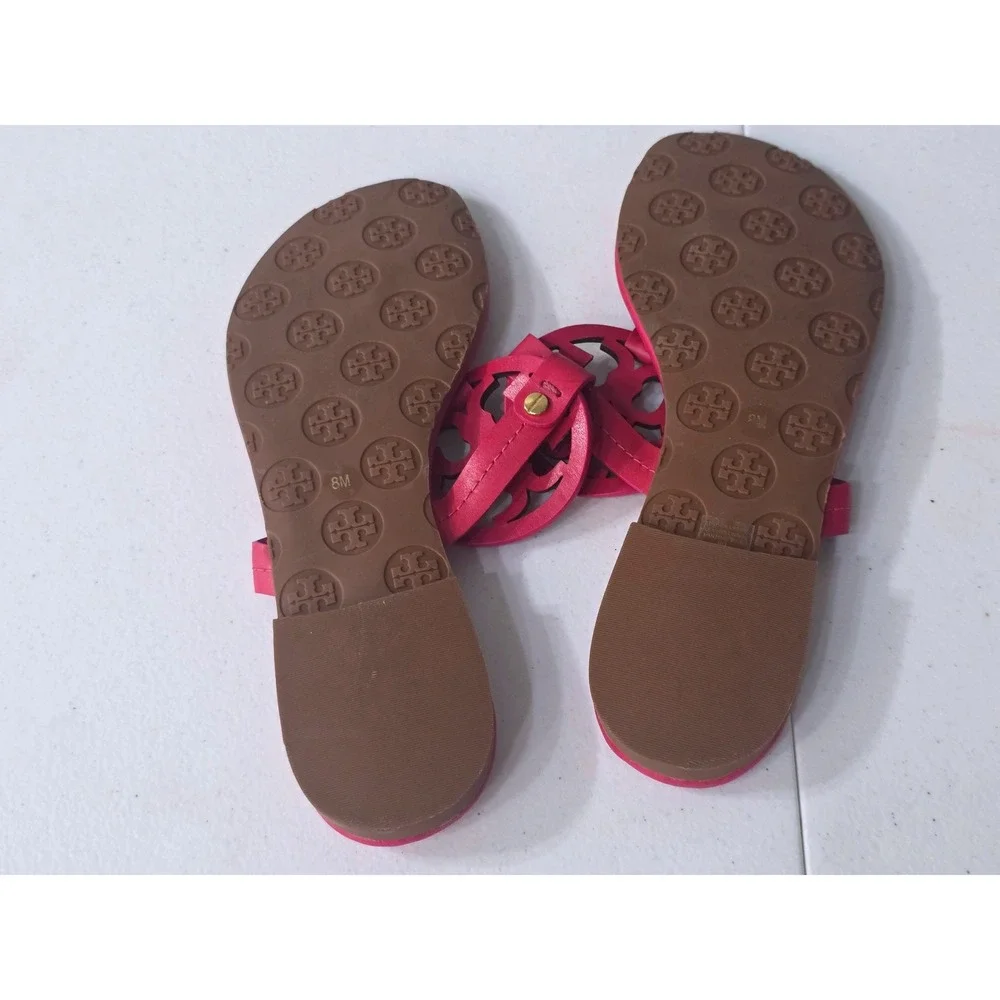 Tory Burch Miller Magenta Pink Leather Logo Thong Sandals Womens size 8M - Picture 5 of 7